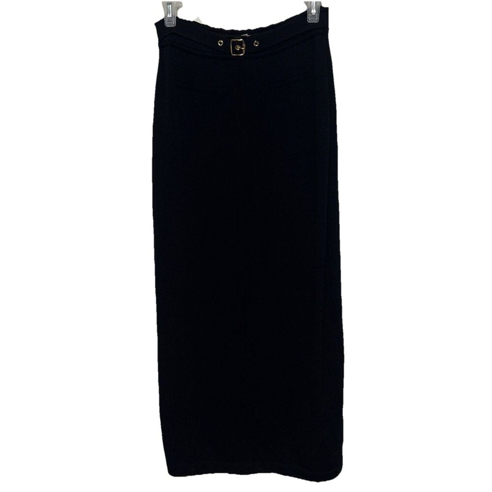 St. John Sport Black Belted Maxi Skirt Knit Wool Blend Pull On Size S